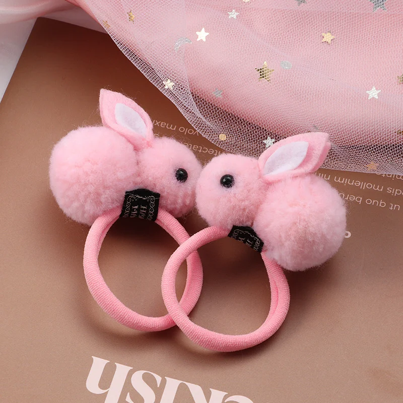 2 PCS Sweet Hair Ball Rabbit Elastic Hair Bands Princess Lovely Hair Accessories Children Hair Ties Baby Headwear For Girls Kids