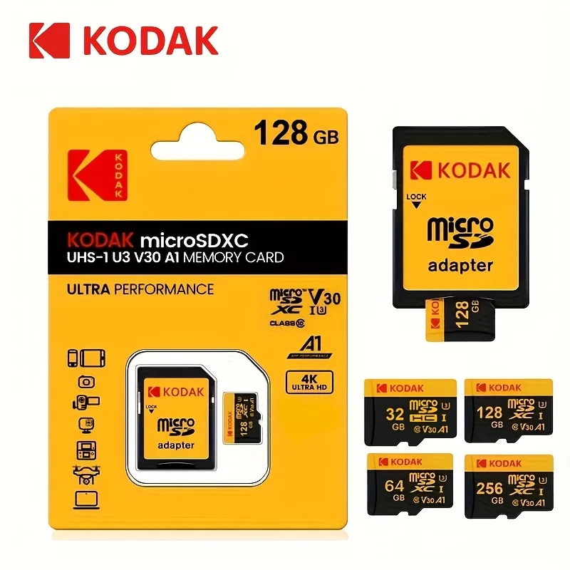 

Kodak Memory Card 512GB 256GB 128GB 64GB 32GB MicroSDXC Class10 High Speed to 100MB/s Micro SD Cards for Camera Driving Recorder