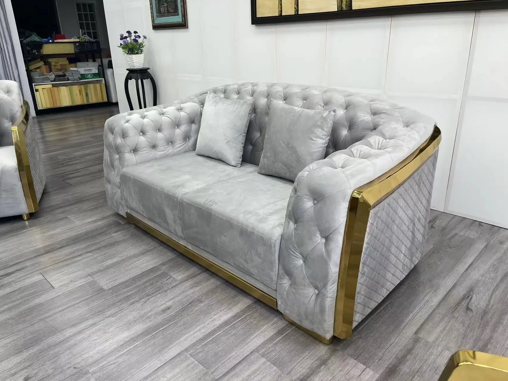 

For Modern Style Velvet Sofa Set for Home Office Hotel Stainless Steel Base Sofas Fabric Material for Living Room Furniture