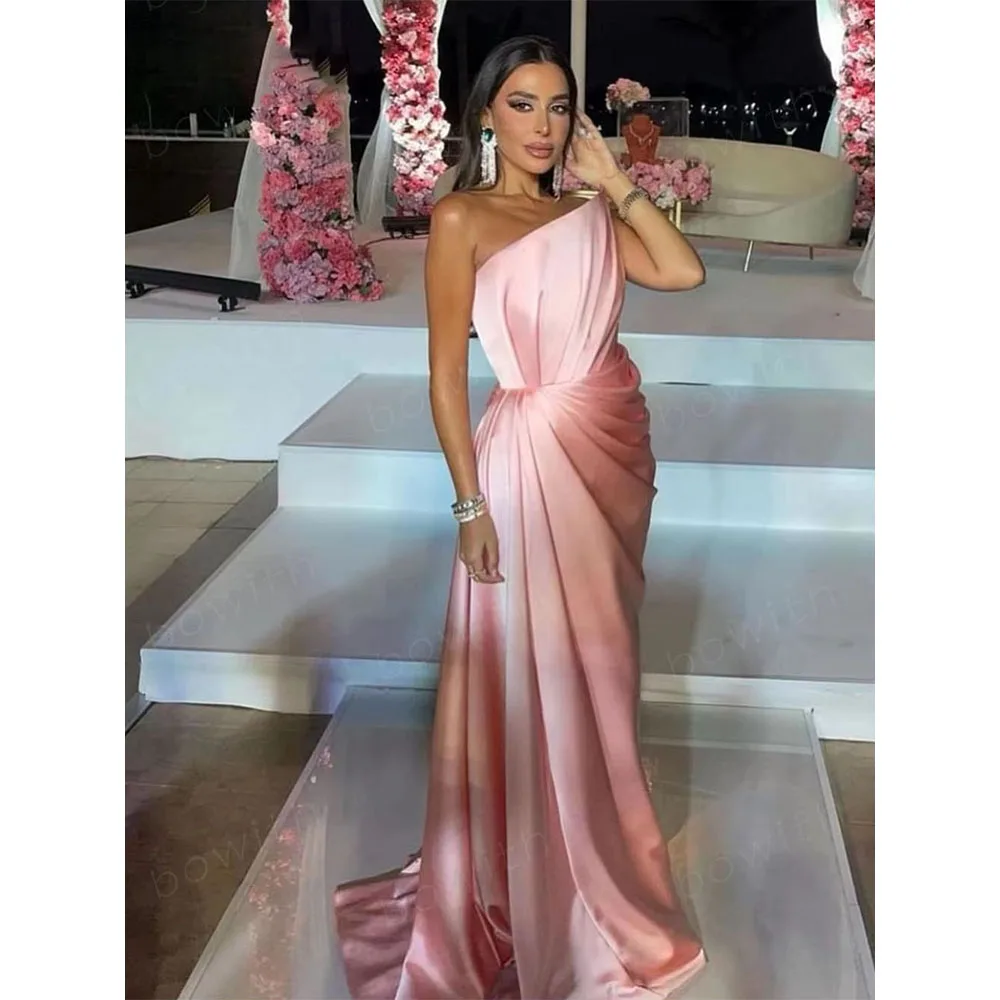 

Blush Pink Evening Dresses Pleats One Shoulder Wedding Party Dress for Women Elegant Prom Dress Formal Pccasion Gowns Customized