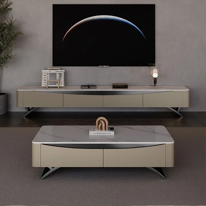 

Light luxury rock slab coffee table TV cabinet combination modern simple living room