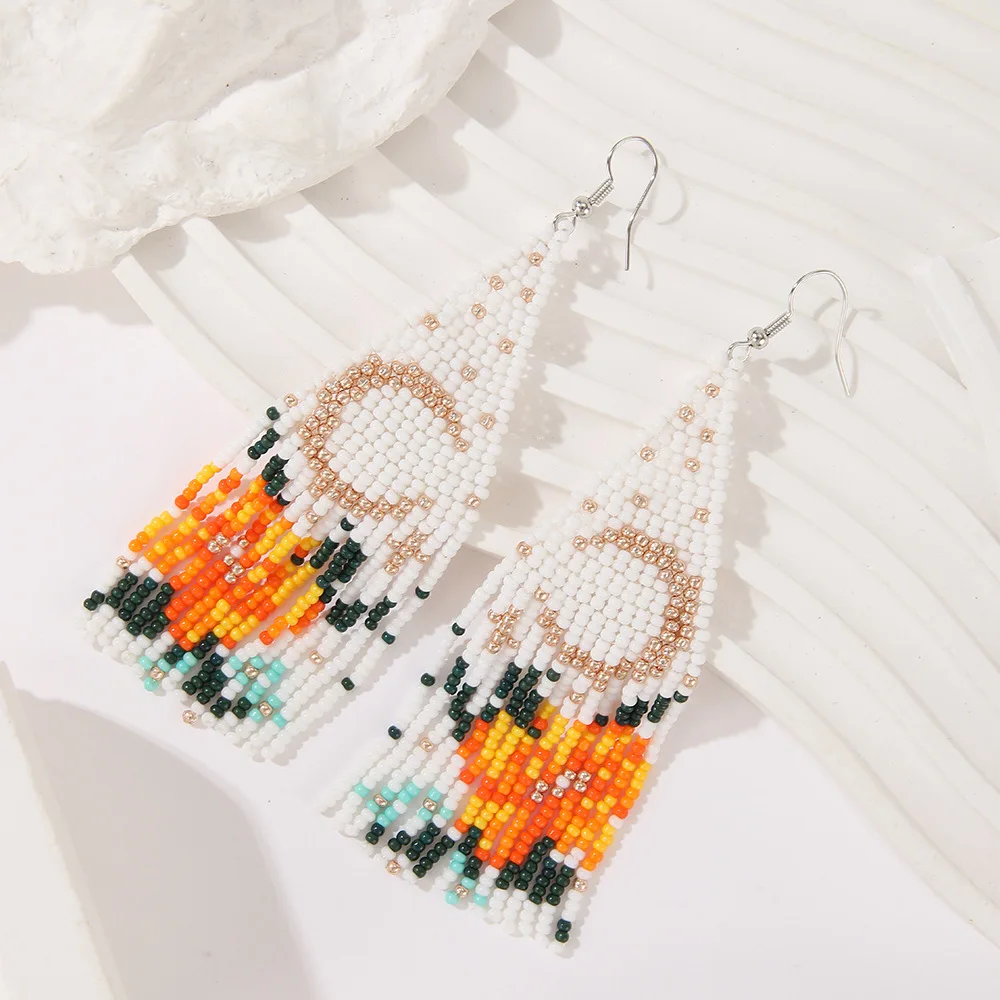 Rice bead earrings Tassel Flowers Design Originality Hand knitting Bohemia Alloy Fashion Simple Beaded earrings