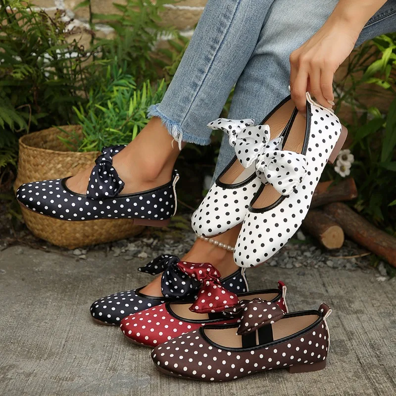 Polka Dot Mary Jane Flats Elastic Ankle Strap Ballet Shoes Comfortable Soft Sole Slip-On Women Loafers Casual Shoes for Women