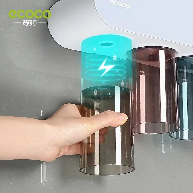 ECOCO Magnetic Adsorption Inverted Toothbrush Holder Automatic Toothpaste Squeezer Dispenser Storage Rack Bathroom Accessories