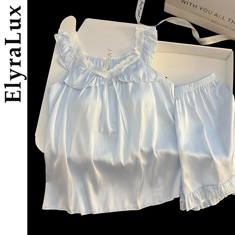 ElyraLux الصيف رقيقة ثوب نوم حرير الجليد المرأة ملابس المنزل مع وسادة الصدر الثابتة حزام مثير الأزهار حافة الجنية نمط ثوب النوم