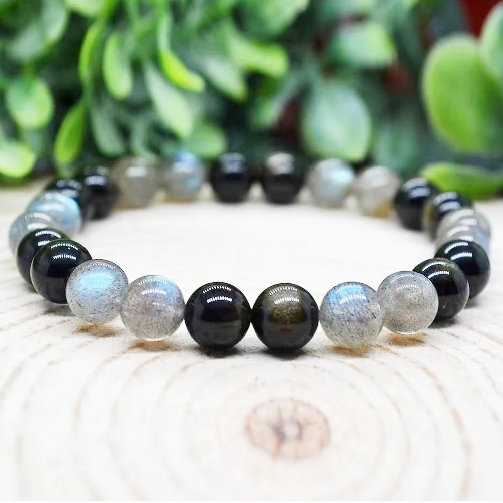 MG1981 8 MM Labradorite Gold Sheen Obsidian Mixed Bracelet Womens Beaded Gemstone Energy Healing Crystals Jewelry