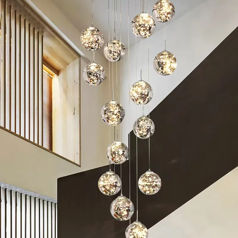 

Luxury Creative Pendant Lights Apartment Hall Starry Sky Staircase Lamp Long Chandelier Nordic Design Duplex Corridor Light