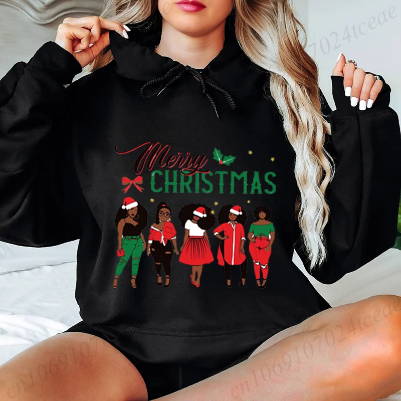 سانتا بلاك جيرل عيد الميلاد المرأة هوديس Harajuku الشارع الشهير عيد ميلاد سعيد البلوز الخريف الشتاء الصوف ملابس خارجية غير رسمية #5