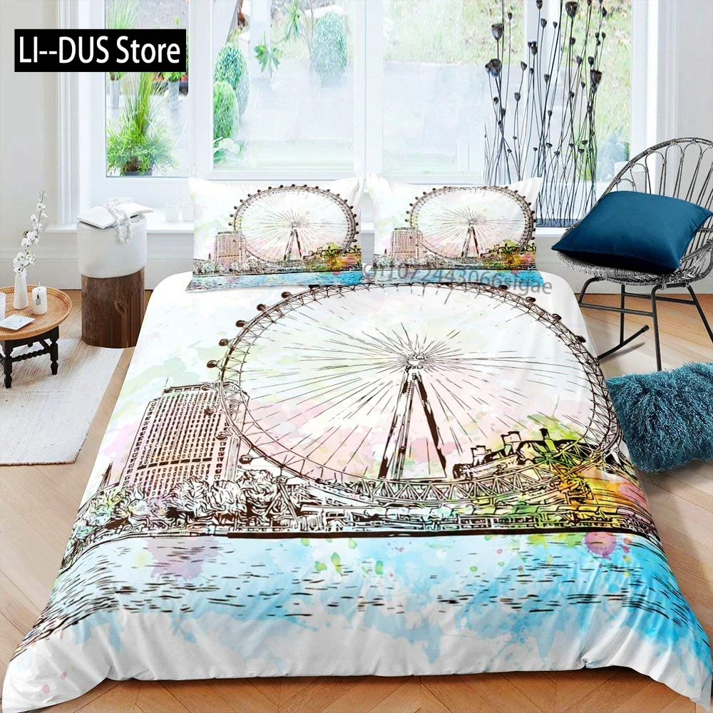 

Ferris Wheel Comforter Cover Set Colorful Ferris Duvet Cover Bedding Set 3pcs for Kids Boys Soft Quilt Cover with 2 Pillowcase