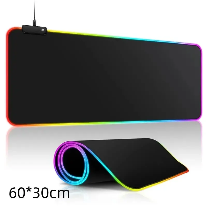 RGB Luminous Pure Black Mouse Pad Thickened Mouse Pad Large Table Pad Encrypted Non-slip Cool Extra Large E-sports Game Office