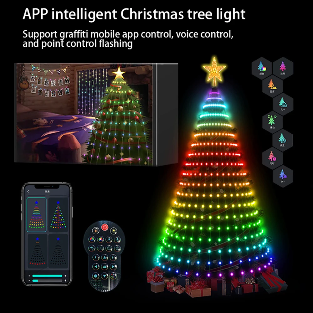 Décoration d'arbre de noël lumières iDeal LED contrôle d'application bricolage Images RGB IC chaîne lumineuse cascade de noël