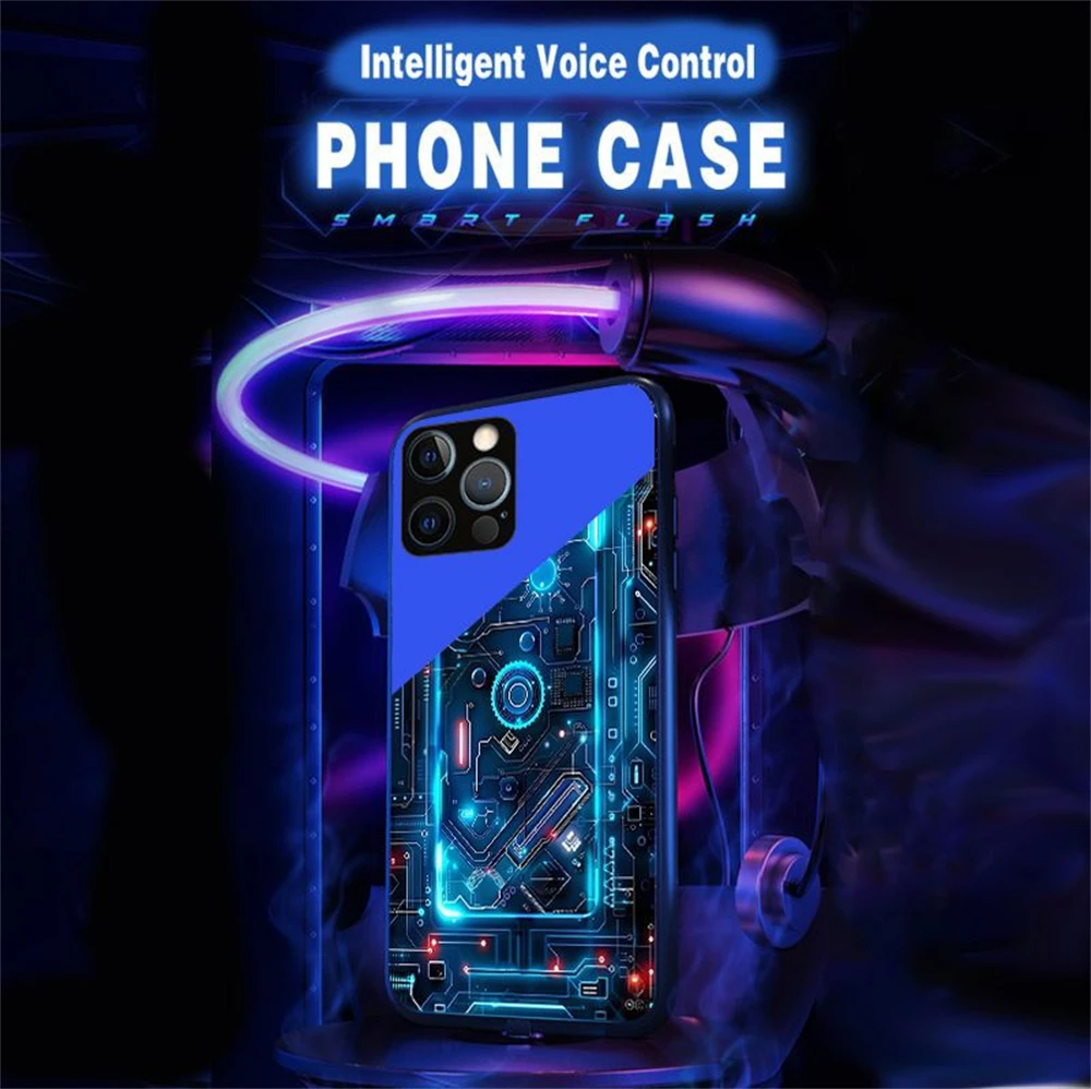 

Future Intelligent Chip Design Smart LED Light Glow Tempered Glass Phone Case For iPhone Air 17 16 E 15 14 13 12 11 Pro Max Plus