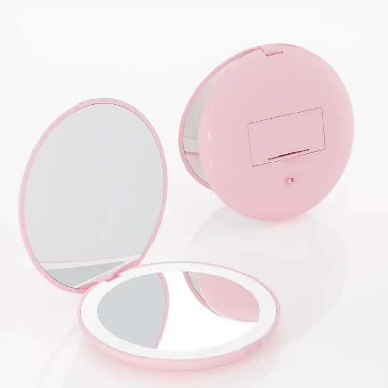 Miroir de Maquillage à Lumière LED pour Femme, Petite Poche, Effet Lumineux, Mini, Rose, Blanc