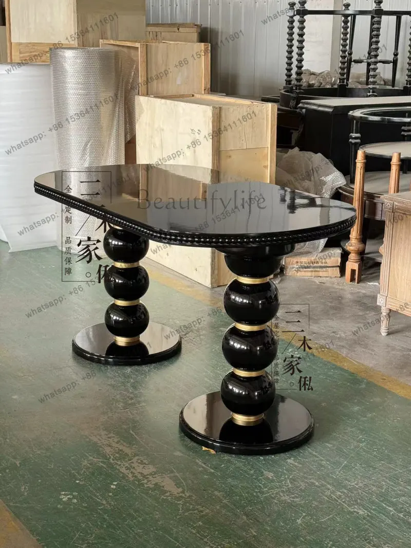 

American solid wood household oval dining table French simple Roman column furniture customization