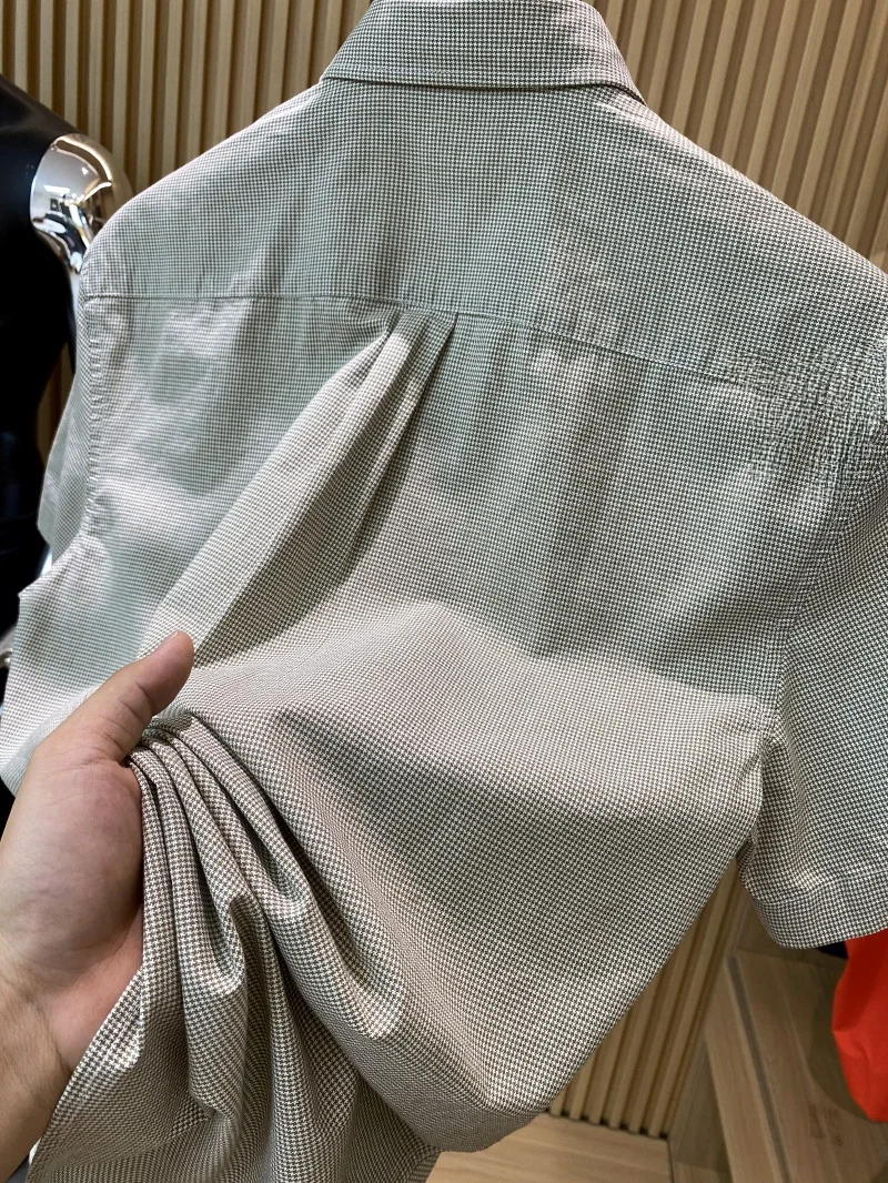 Kemeja Pria Musim Panas Bahan Katun Oxford, Kasual Serbaguna, Kerah Tegak, Cocok untuk Sehari-hari, Warna Polos