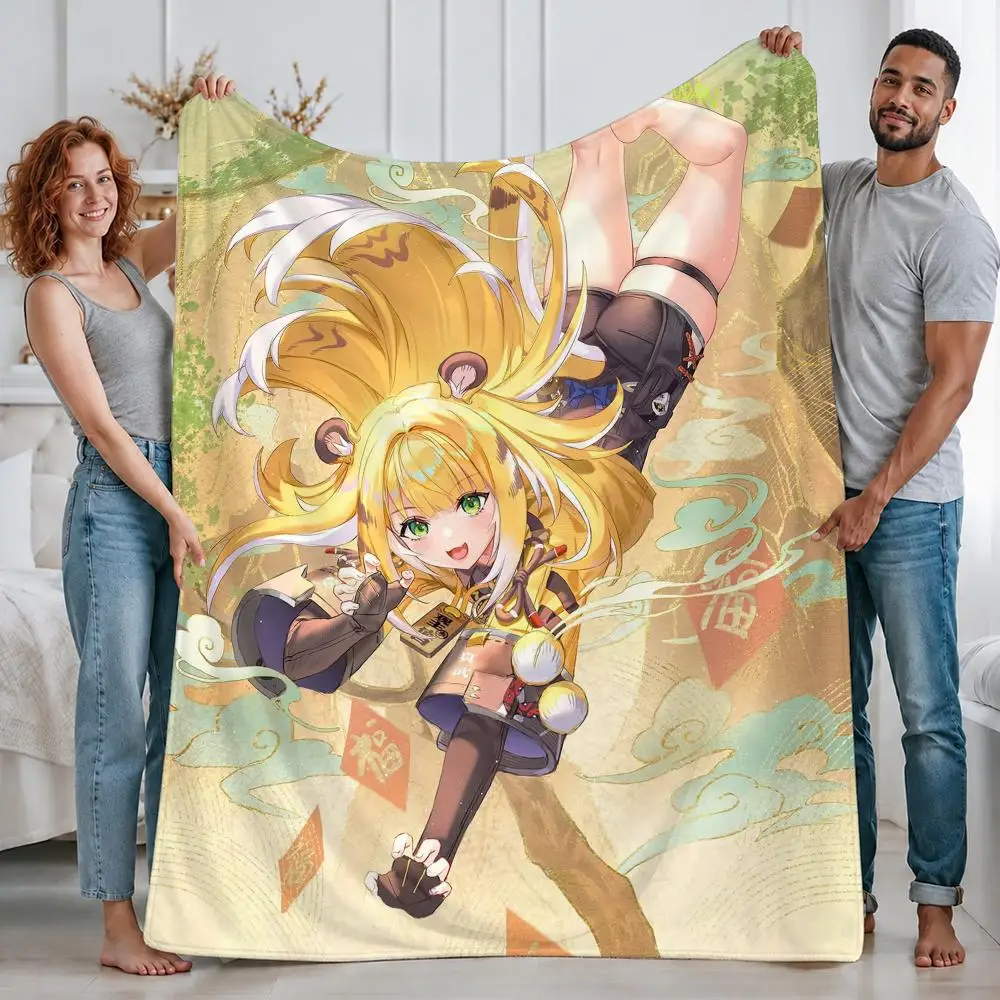 Futuristic Game Zenless Zone Zero Ju Fufu Throw Custom Printed Flannel Fleece Blanket for Sofa Bed Office Travel & Camping