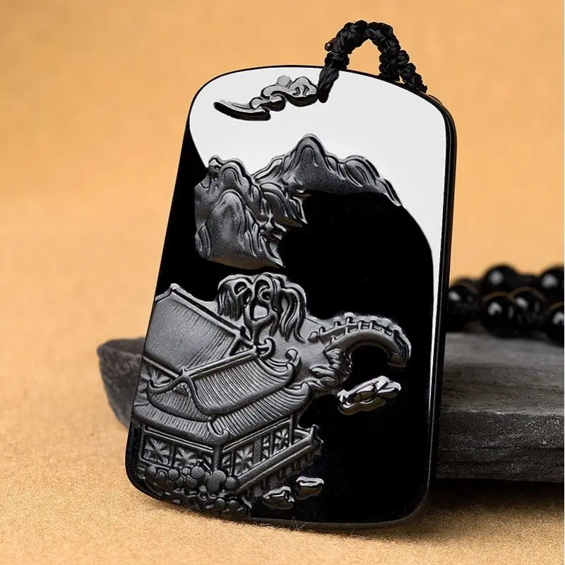 Natural A Goods Ink Jade Artistic Conception Landscape Brand Pendant Ice Jadeite Charms Men's Jewelry Wholesale Drop Shipping