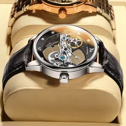 2024 New GuanQin Luxury Double Transparent Mechanical Mens Watch Men's Rose Gold Luminous Watch Waterproof Men's Automatic Watch