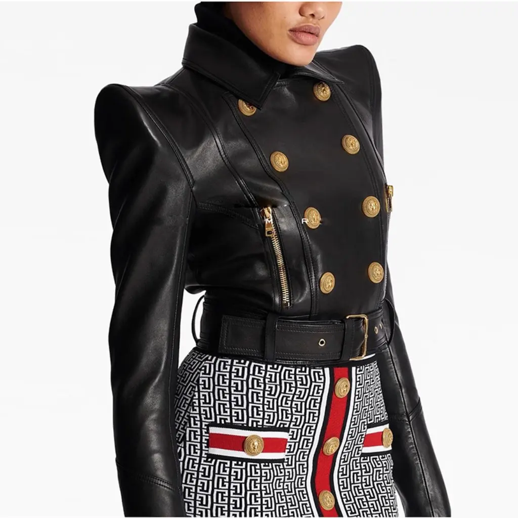 Spot Women's Fashion Star Embroidered Short Motorcycle Leather Jacket Double-Breasted Stylish Shrug for Early Autumn