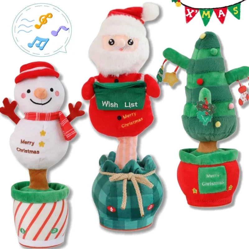 Dancing Singing Christmas Tree Toy Stuffed Animals, Talking Toy Repeats What You Say, Snowmen Xmas Tree Toys for Kids Friends