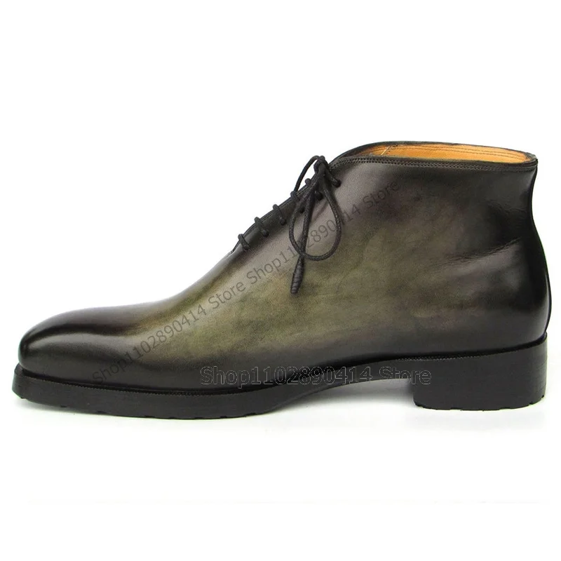 Stivaletti con spalline a punta quadrata di colore sfumato verde moda scarpe da uomo stringate lussuose scarpe eleganti da uomo per banchetti fatti a mano