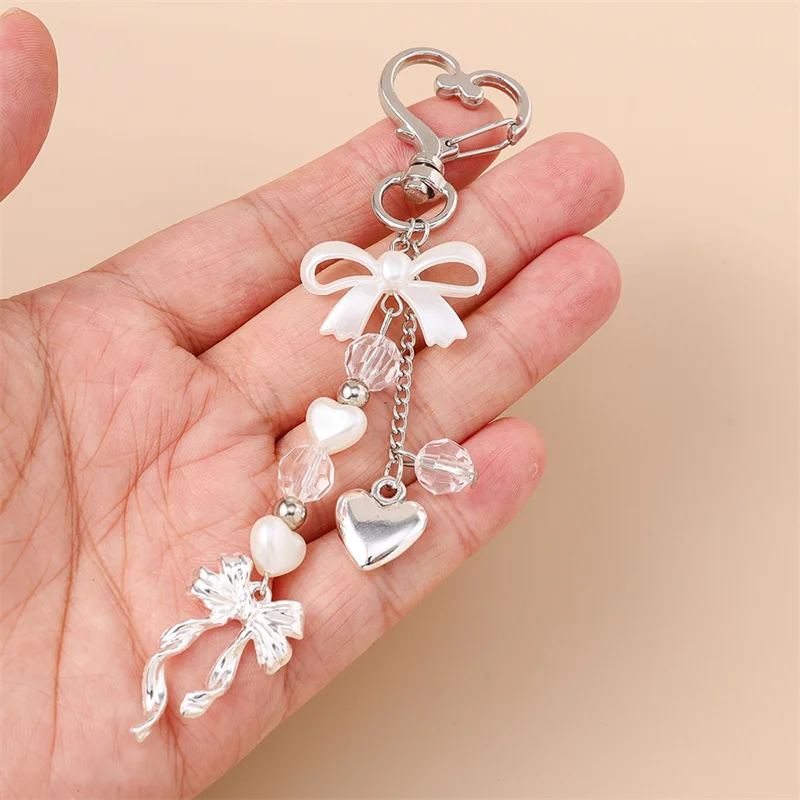 Nette Y2K Imitation Perle Schlüsselbund Metall Liebe Herz Bogen Anhänger Schlüsselanhänger für Frauen Auto Schlüssel Halter Handtasche Schlüssel Ketten DIY Geschenke – Detail 12