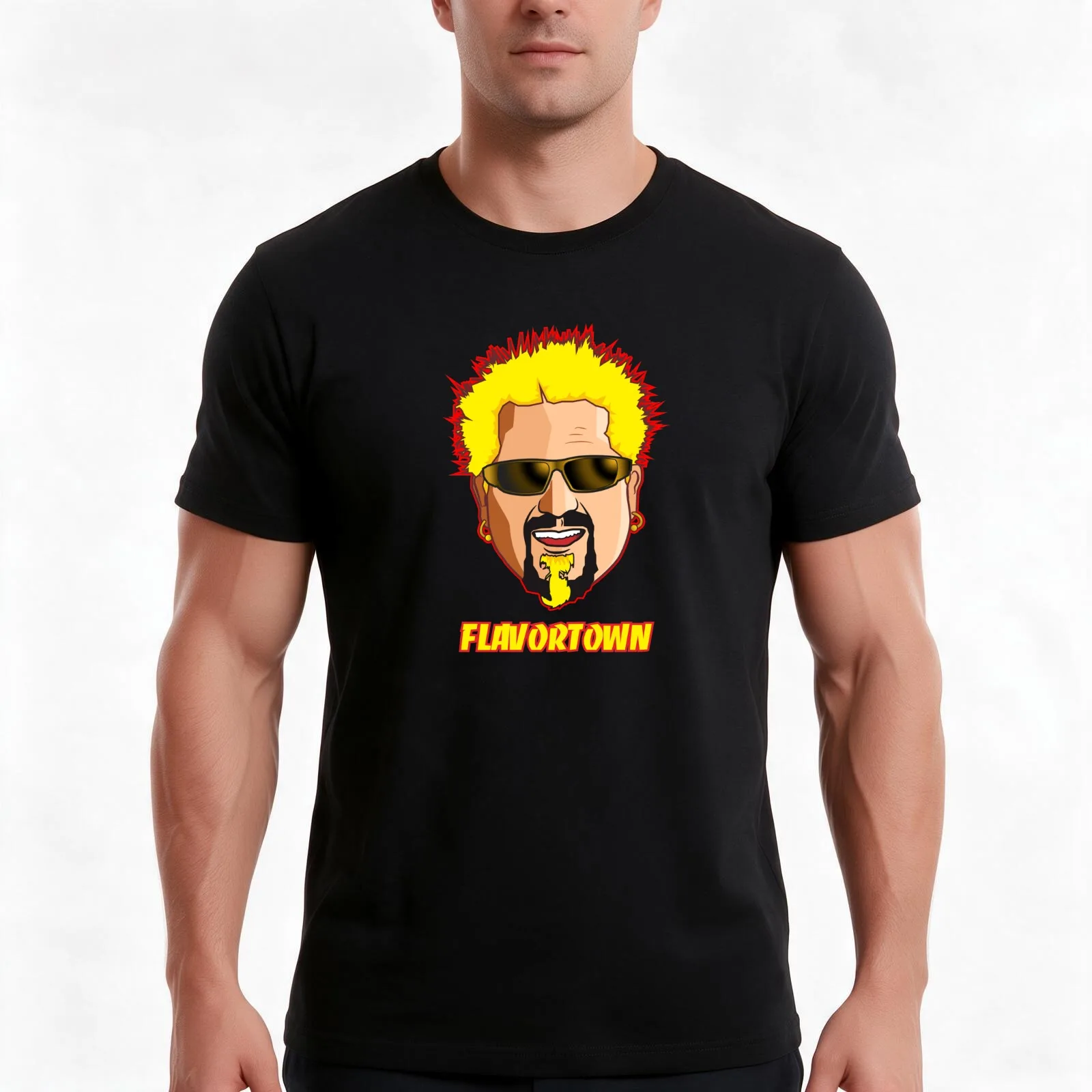 Guy Fieri T-Shirt, Summer Casual Cotton Tee, Oversized Streetwear Tops, Vintage Graphic Print, Loose Fit Short Sleeve