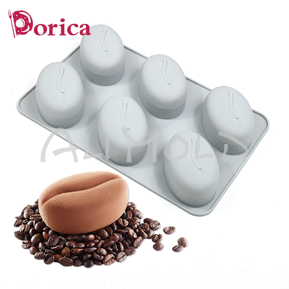 Dorica 6 ثقوب حبوب البن قالب من السيليكون لتقوم بها بنفسك هلام بودنغ المعجنات الشوكولاته موس قالب رائحة الصابون شمعة قوالب تزيين الكعكة