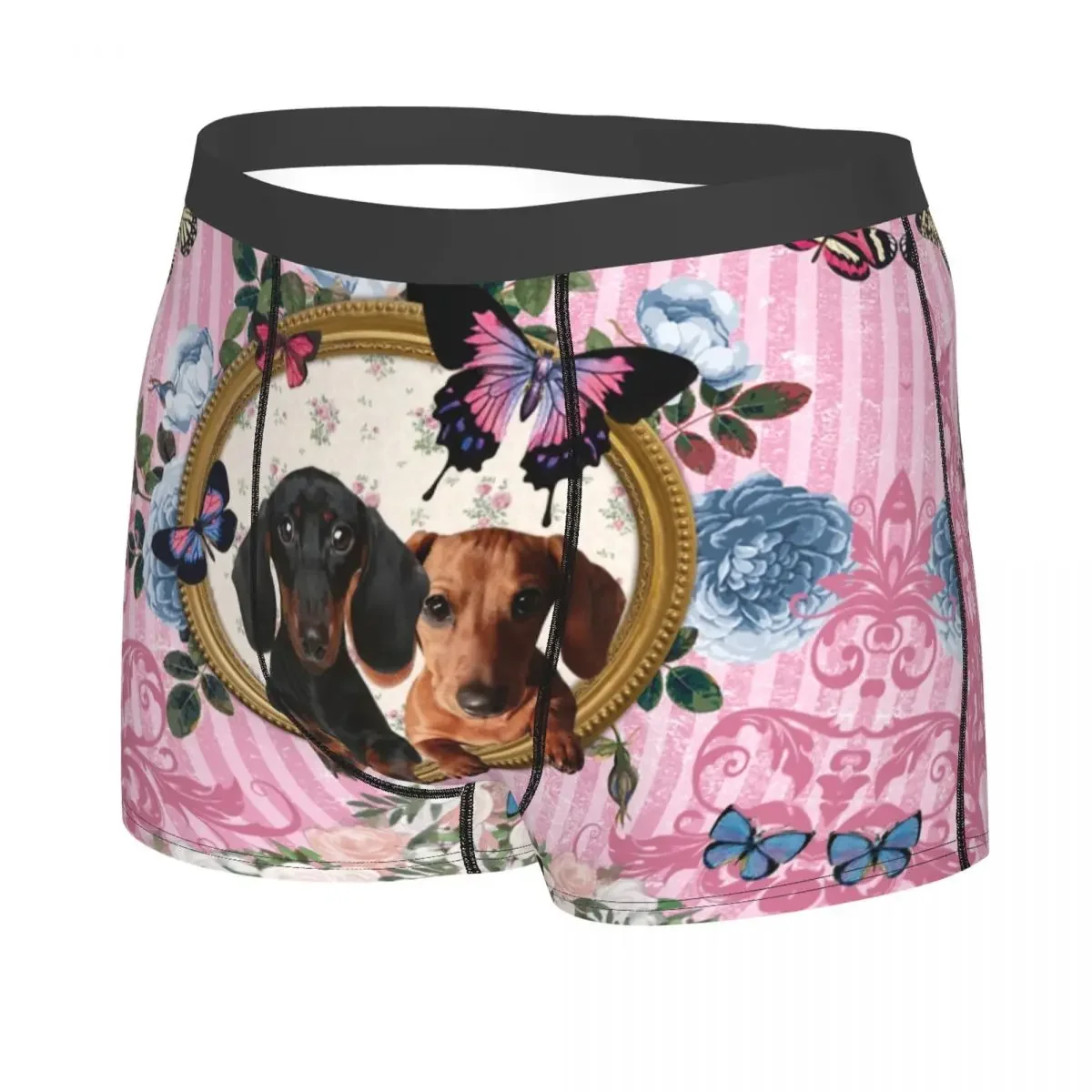 Dachshund Dog And Butterfly Underwear Male Sexy Print Badger Wiener Sausage Boxer Shorts Panties Briefs Breathbale Underpants