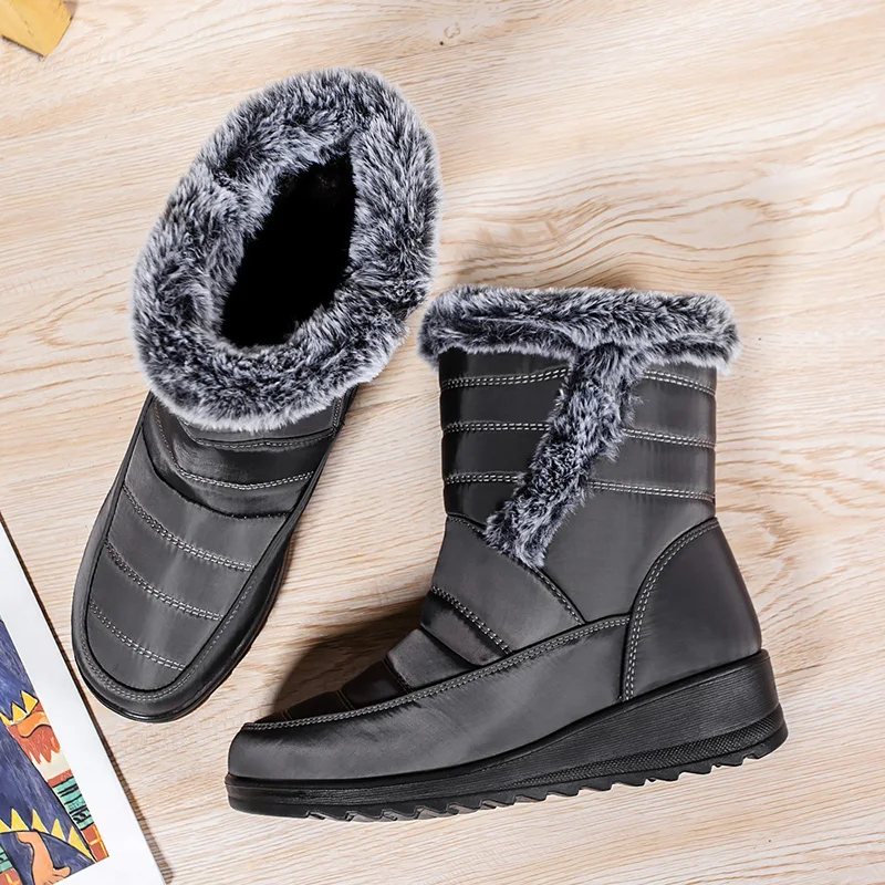 Womens Waterproof Winter Snow Boots 2024 Fashion Faux Fur Anti-Slip Ankle Boots Woman Plus Size Size Zipper Platform Booties 44