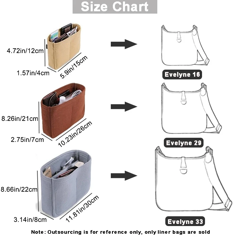 Bag Organizer Felt Liner Pocket Accessory For Hermes Evelyne 16 29 33 Bags Support Durable Lining Storage Sorting Bag Inner Part