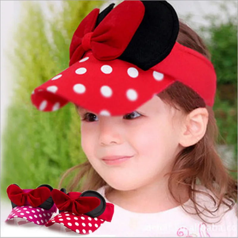 Summer New Children\'s Hat Cute Pink Wave Dot Bow Girl Baby Outdoor Sports Portable Sunshade and Sunscreen Empty Top Hat