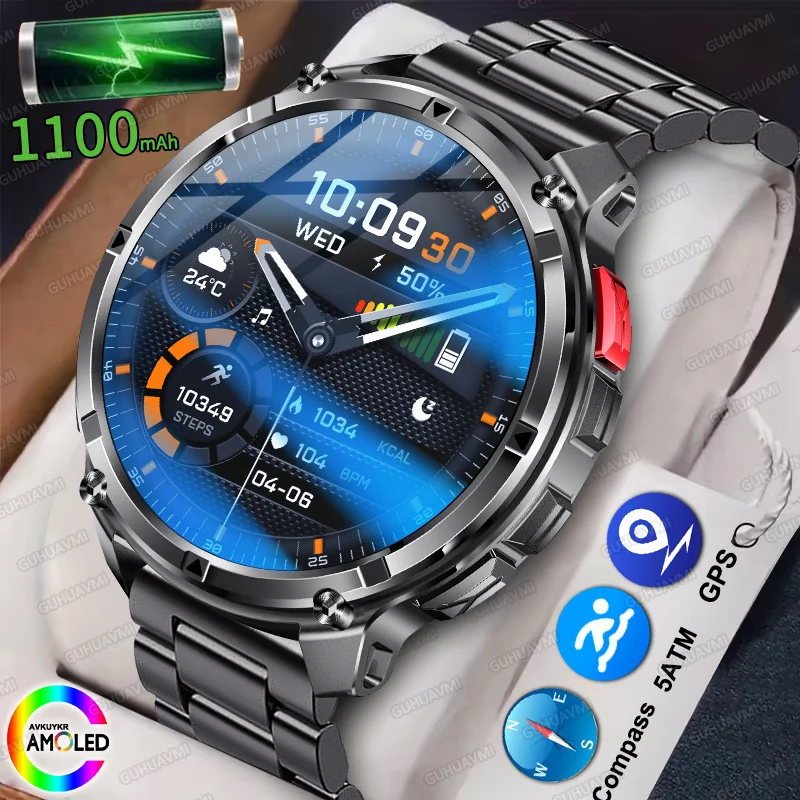 2026 New 1100mAh Battery Military Outdoor Edition SmartWatch AMOLED 5ATM Waterproof  Bluetooth Call Clock Compass Sports Watches