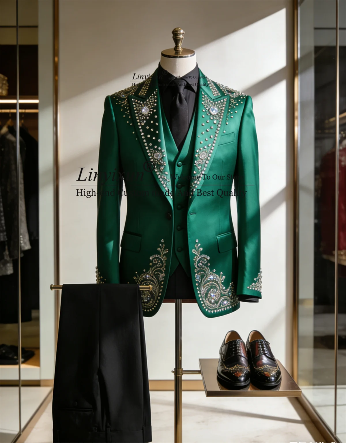 

Glitter Rhinestons Diamond Men Suits Slim Fit 3 Piece Sets Male Prom Blazers Male Costume Homme Customized Wedding Groom Tuxedos