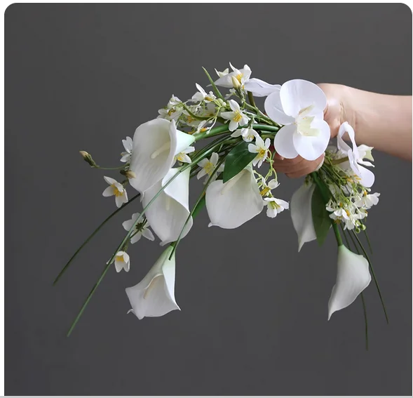 

Менскус с искусственными цветами, калла, лилия, Фаленопсис, невеста, свадебная церковная церемония, букет, реквизит для фотосъемки, дом