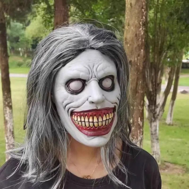 

New Halloween Scary Mask Cosplay Demon Smile White Eyes Horror Mask for Adults Party Scary Costume Prop Accessory