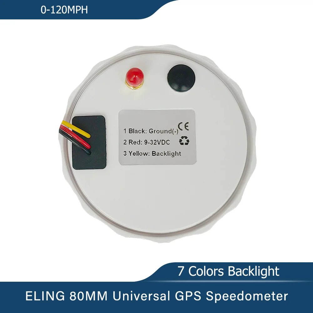 ELING 80mm GPS Speedometer 0-60KMH 80KMH 0-80M 120KM/H 200K 120M Odometer Gauge with 7 Colors Backlight Universal for Car Trucks