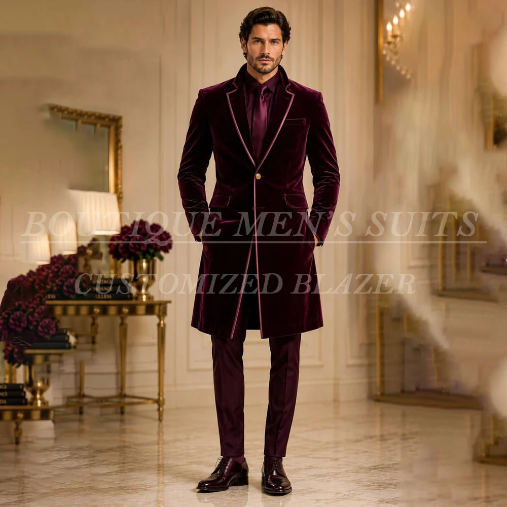 High Quality Smoking Men's Suits Long Blazer Elegant One-Button Long Coat Formal Casual 2 Piece Jacket Pants Sets Costume Homme