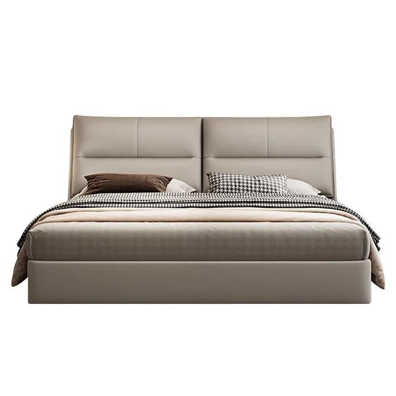 Italian minimalist light luxury leather bed double translational storage high box storage large bed