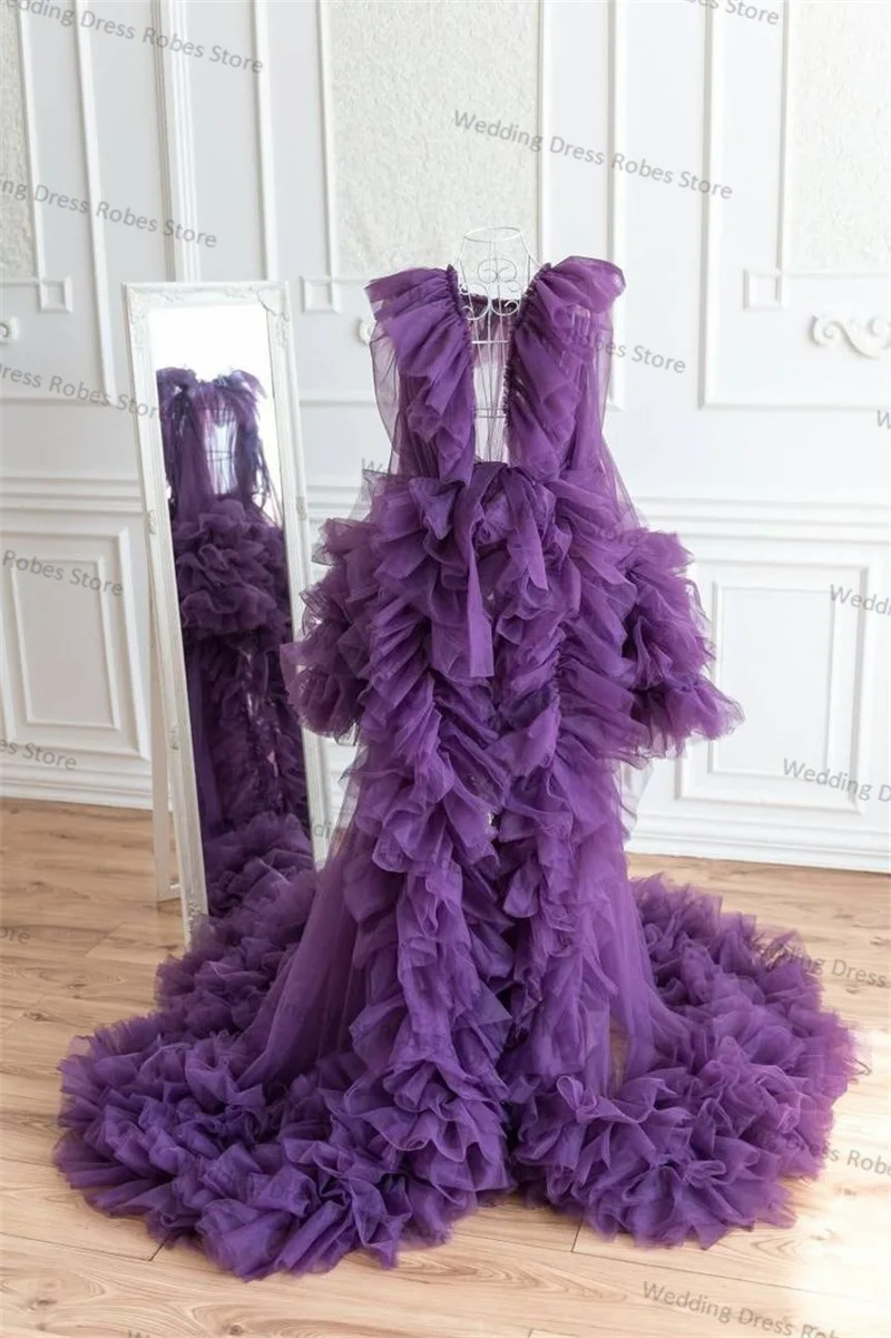 Purple Maternity Dress Photography Sexy V Neck Sleeveless Bride Robe Tiered Tulle Pregnant Prom Gowns Customized For Photo