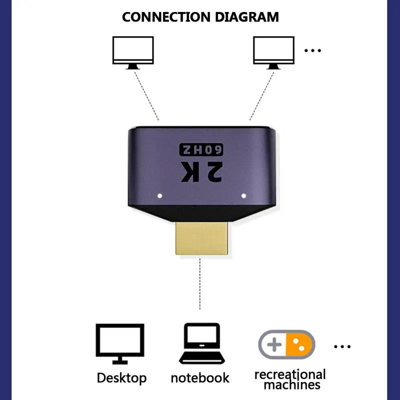 HD 2K Dual Output Splitter Monitor Adapter 1 To 2 Way Male To Dual Female Converter Adapter For Notebook Game Console Desktop