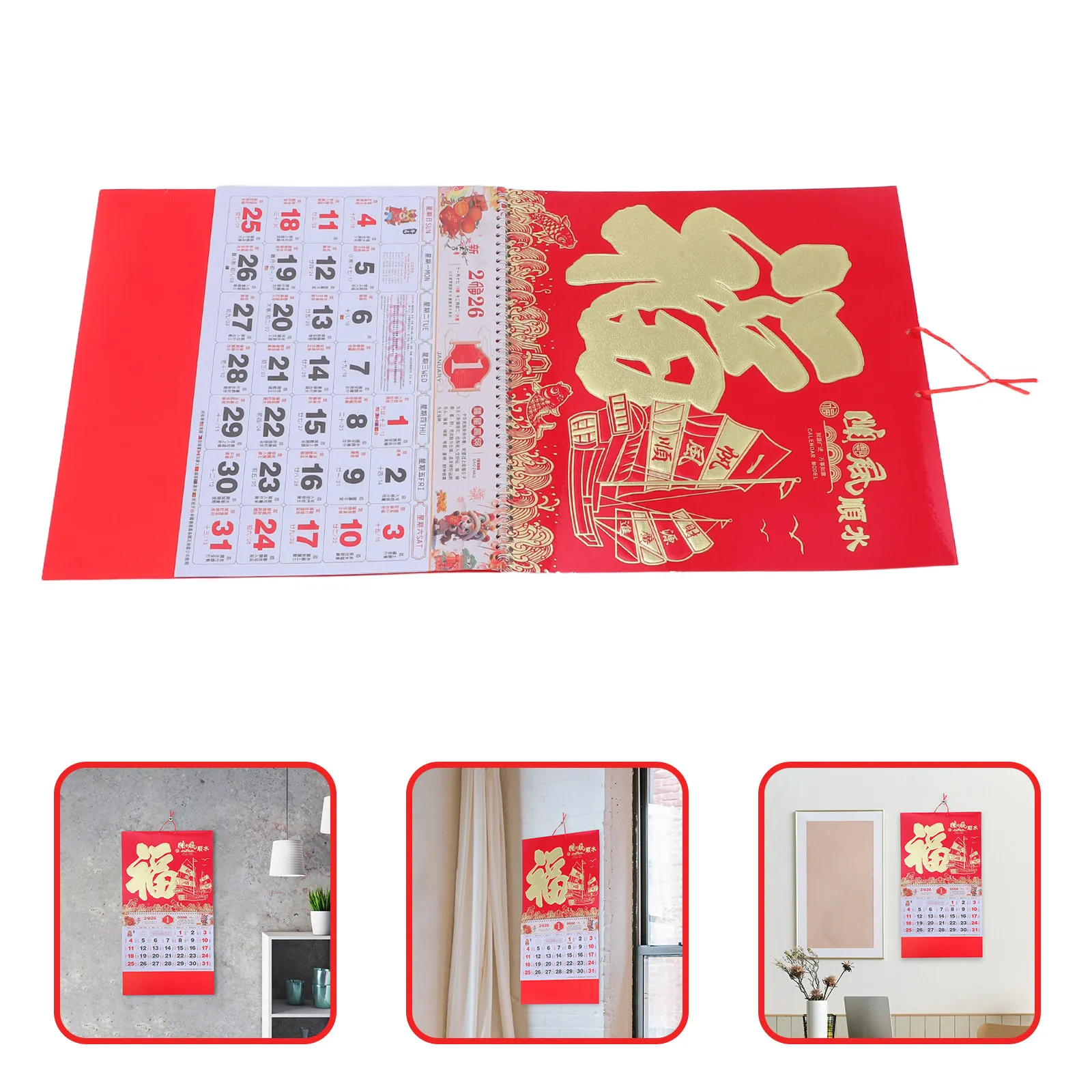 

2026 Vertical Wall Calendar Horse Year Chinese Lunar Calendar Retro Hanging Design Foil Fu Pendant Bright Color Monthly Planner