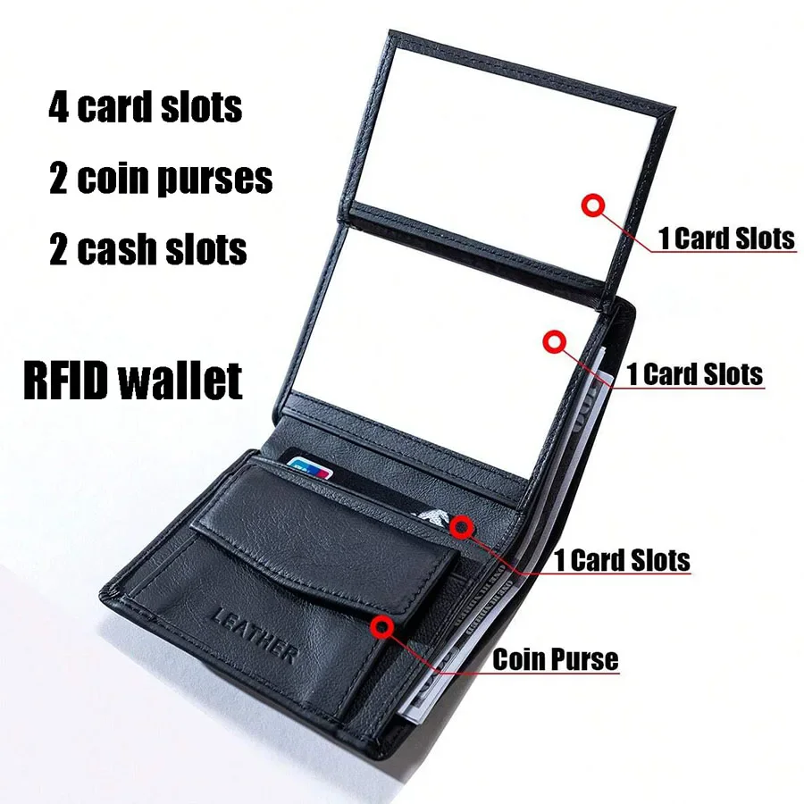men\'s wallet Genuine Leather Wallets For Men Coin Purse Vintage Vertical business Credit Card Holder Money Bag Men\'s RFID wallet