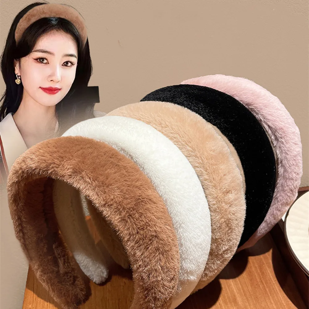 Women Faux Mink Fur Headbands Thick Plush Hair Hoop Korean Soft Wide Head Hoop Hairbands High Quality Headwear Hair Accessories