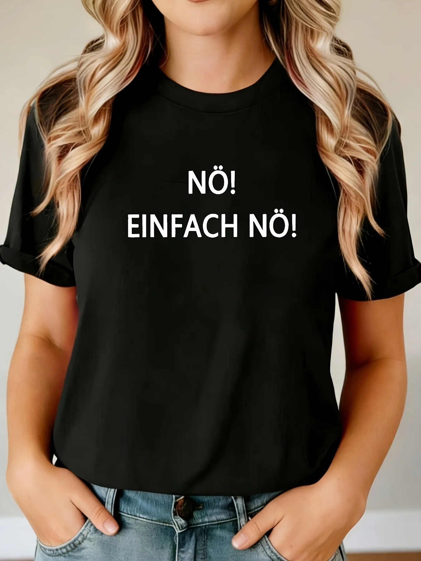 Women NÖ EINFACH NÖ Sassy Attitude Funny Don't Want to I Do It Myself German Phrase T Shirt Black Short Sleeve Casual Top