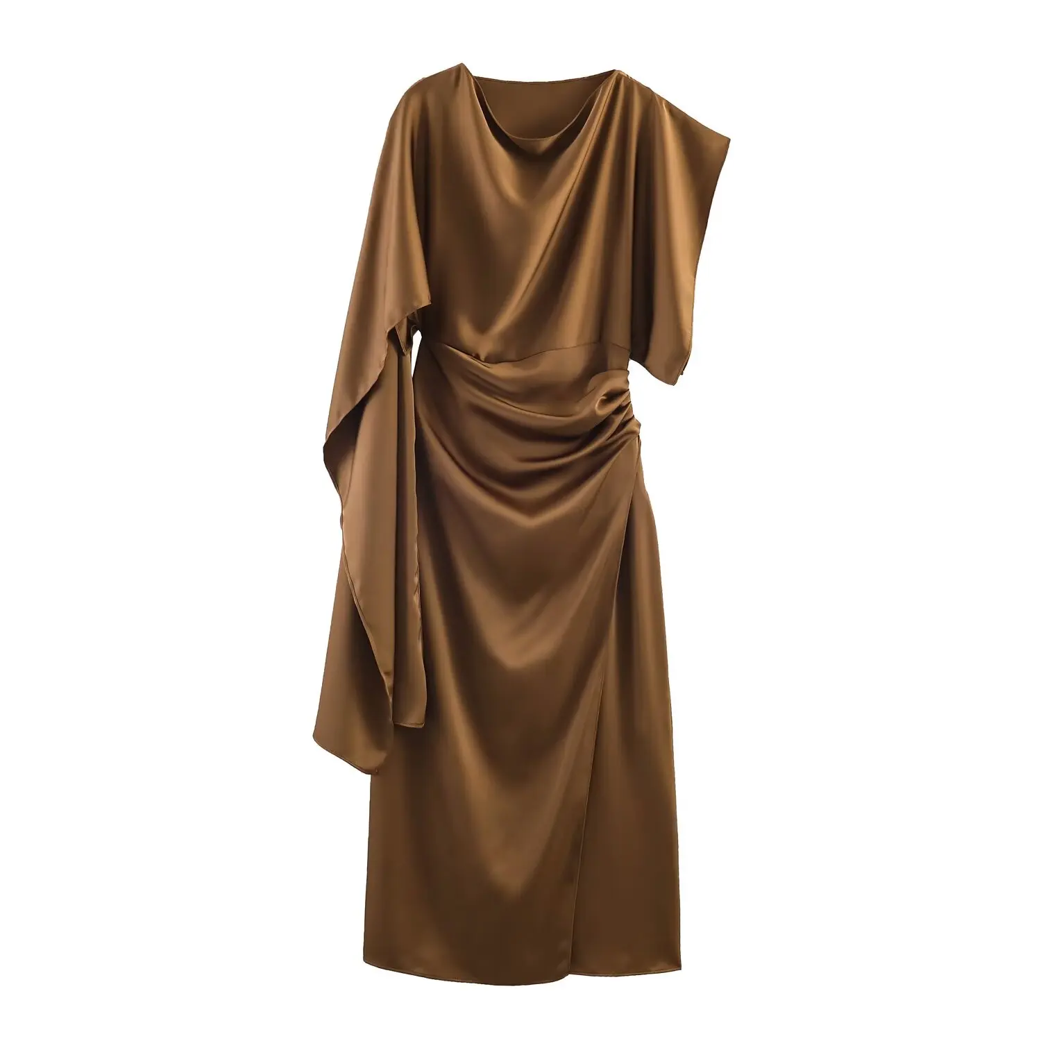 TFMLN Damen Elegante Lange Kleider Mode Asymmetrische Midi-Länge Bequeme Schicke Einfarbige Stufenkleider für Abendpartys 2026 Damenmode – Detail 6