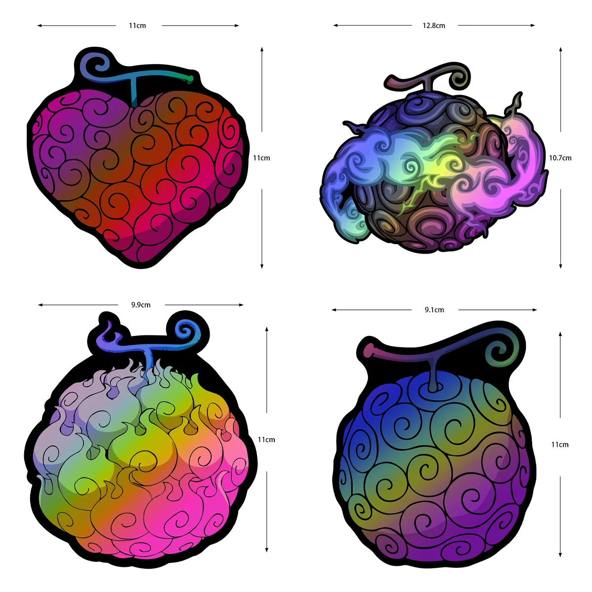 2pcs JDM Devil Fruit Laser Sticker, Waterproof Holographic Vinyl Decal for Motorcycle Bike Scooter Car Body Fuel Tank Helmet