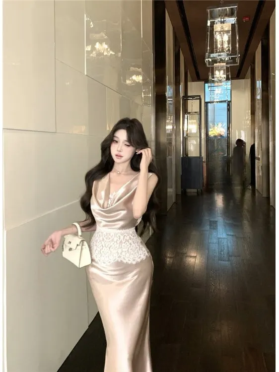 Elegant Lace Splice Sleeveless Vest And Fish Tail  Skirt Set for Women Summer Fashion High Quality Two Piece Suit