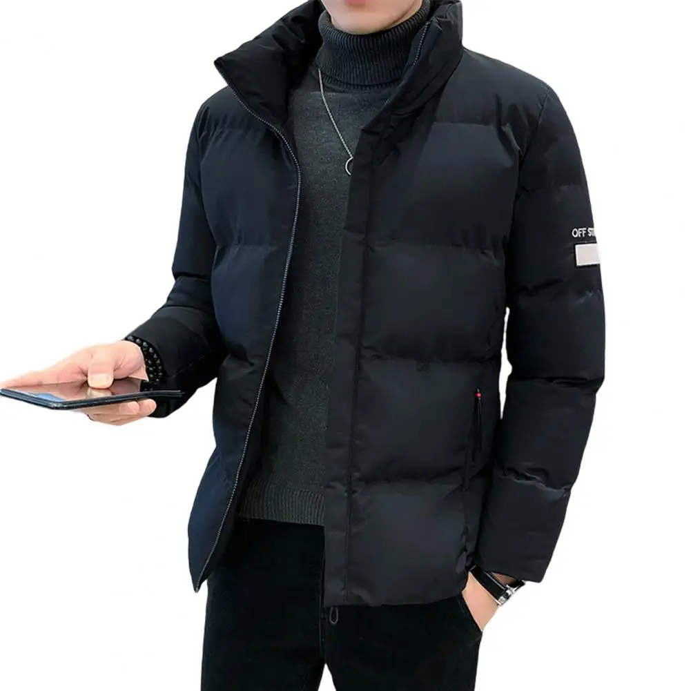 Plus Size Men Parka Coat Cotton Padded Stand Collar Letter Embroidery Korean Style Coldproof Fluffy Filling Parkas Jacket