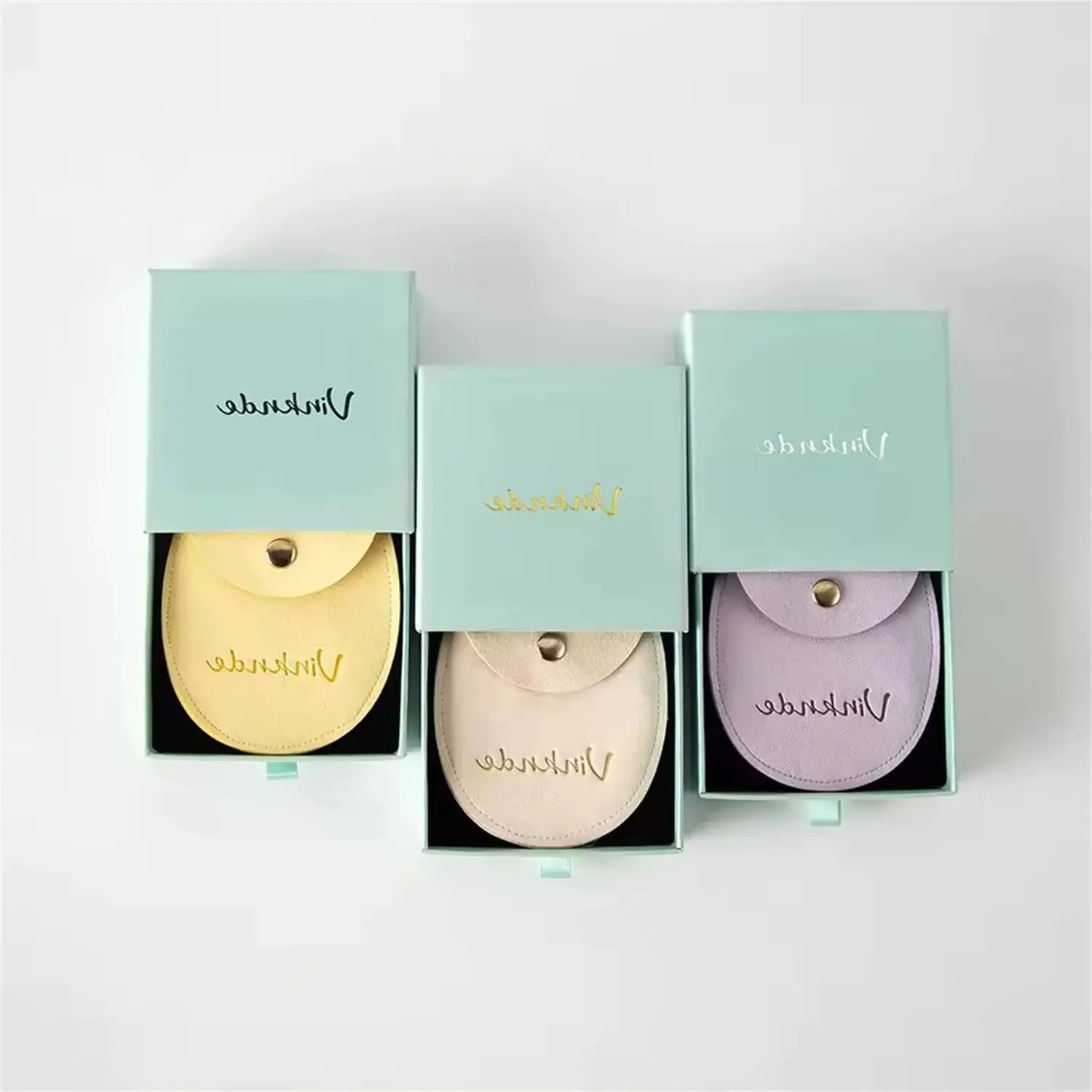 Custom Logo Box and Bag Set Jewelry Box Plus Jewelry Bag Paper Drawer Bracelet Necklace Earring Box Microfiber Snap Button Pouch